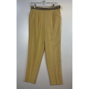 City Girl Nancy Bolen Dress Pants Women Sz 6 Yellow Pleated Trousers Career USA